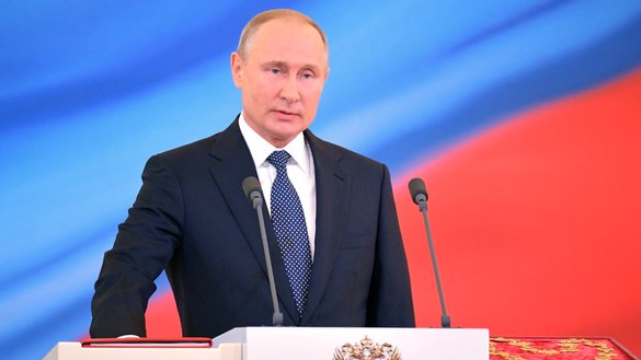 Россия президенти Владимир Путин Кремлда нутқ сўзламоқда, 7 май, 2018 йил. (Кремл)