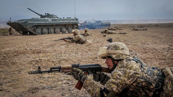 Россия возглавляет учения «Взаимодействие-2018» ОДКБ на полигоне «Эдельвейс» поблизости от озера Иссык-Куль, 9 октября. [ОДКБ]